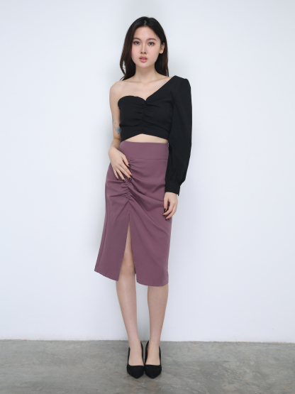 High Waist Side Pleated With Split Skirt 21565
