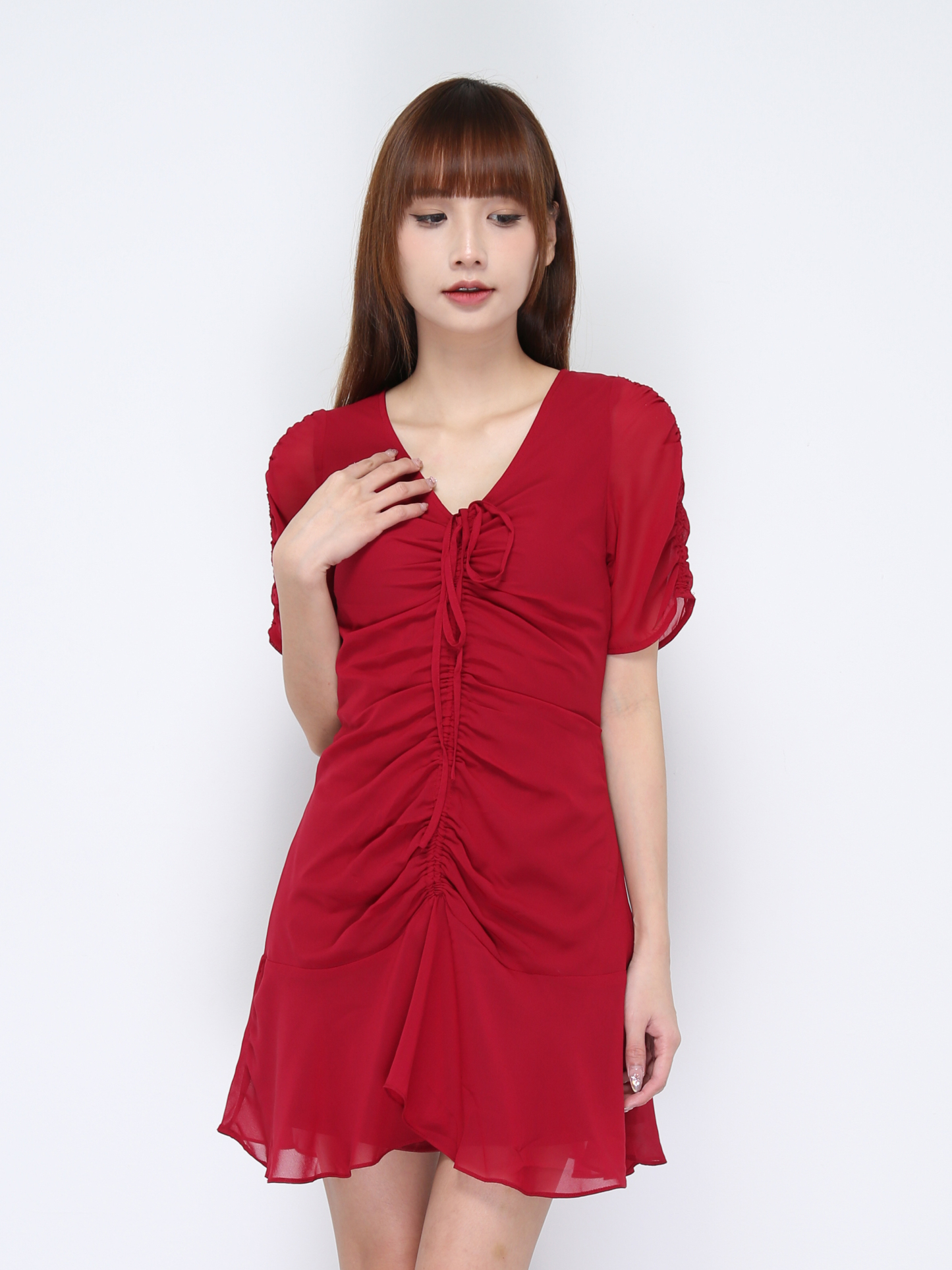 Ve Neck Drawstring Dress 20684