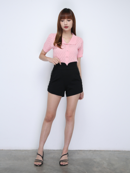 Diamond Shape Collar Front Button Top 21869