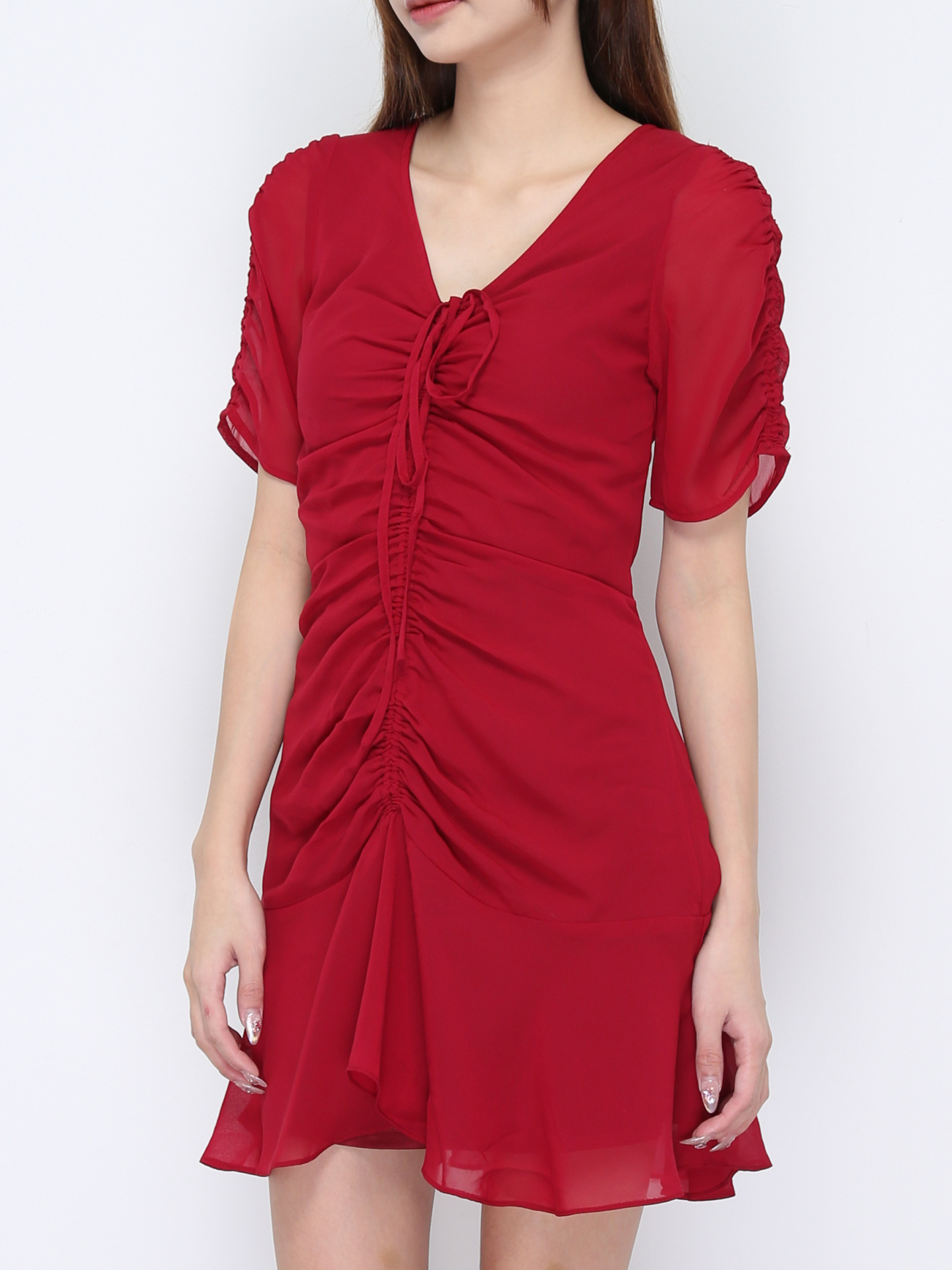 Ve Neck Drawstring Dress 20684