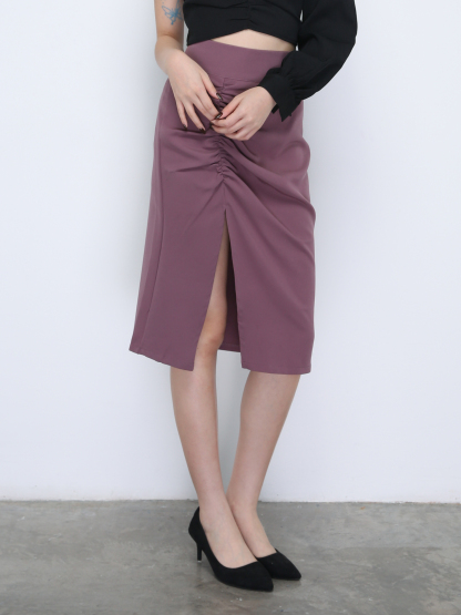 High Waist Side Pleated With Split Skirt 21565