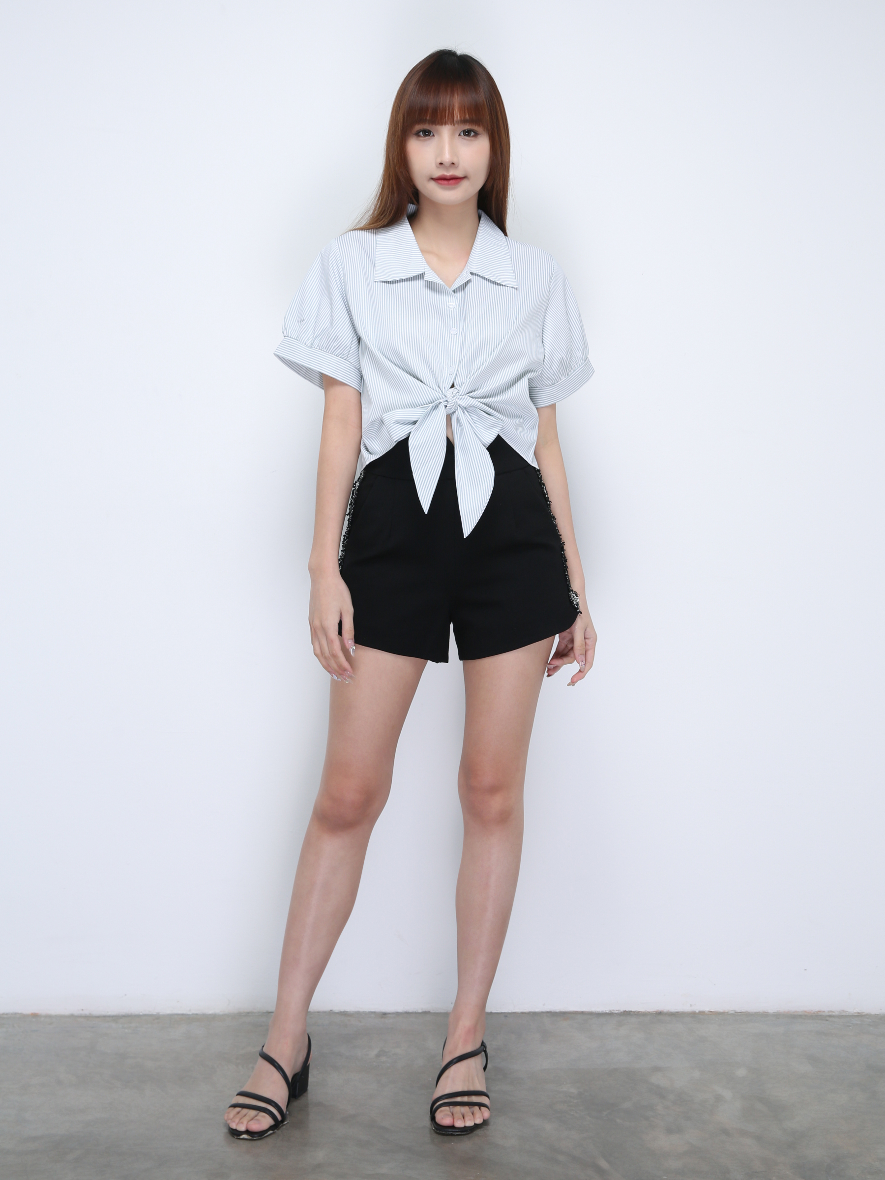 Collar Front Button With Front Tie Up Top 21725