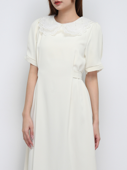 Lace Collar With Strap Belt Dress 21255
