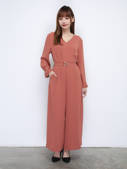V Neck Long Sleeve With Belt Jumpsuit 21424