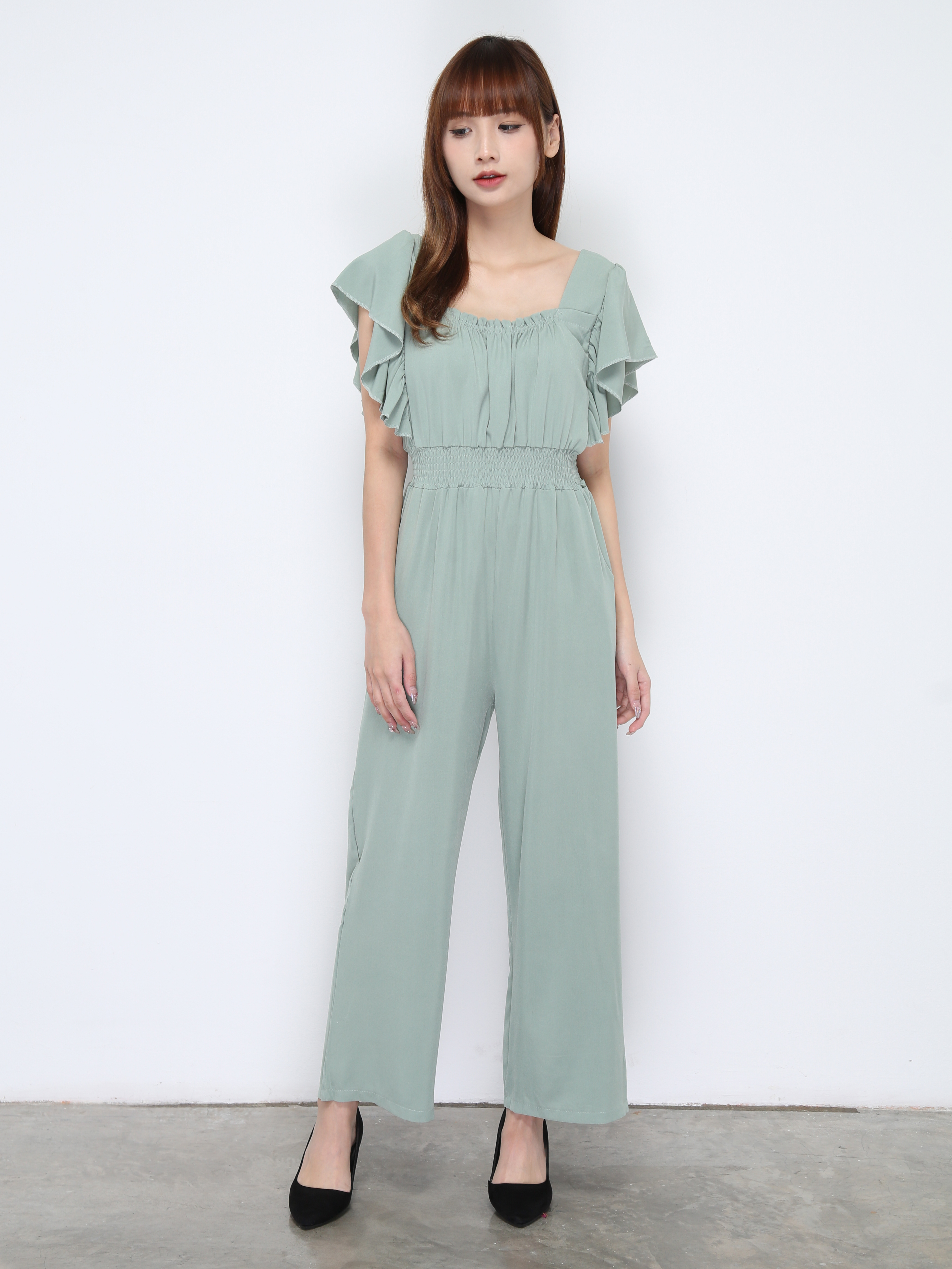 Butterfly Sleeve Square Neck Waist Stretchable Jumpsuit 20647