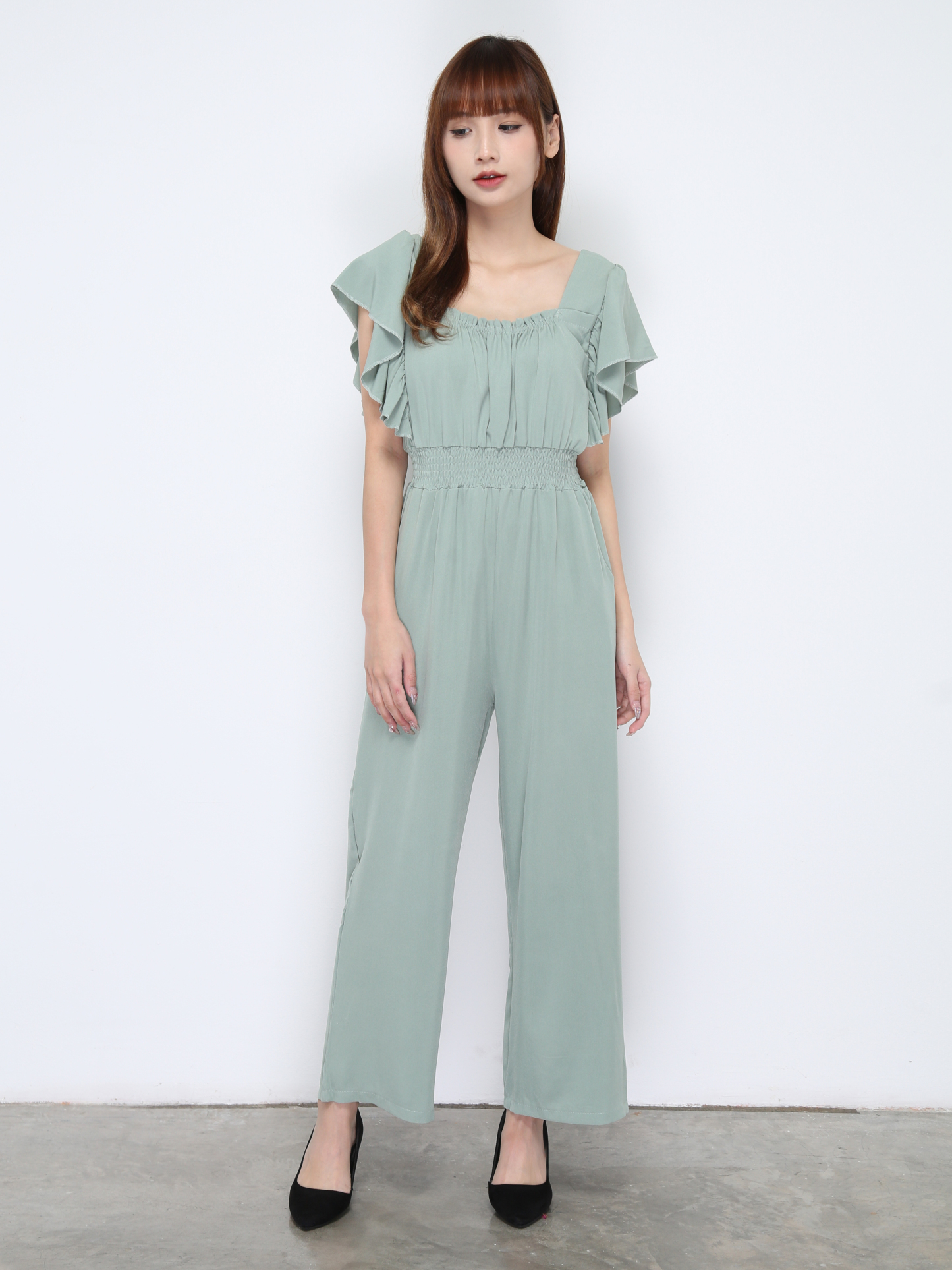 Butterfly Sleeve Square Neck Waist Stretchable Jumpsuit 20647