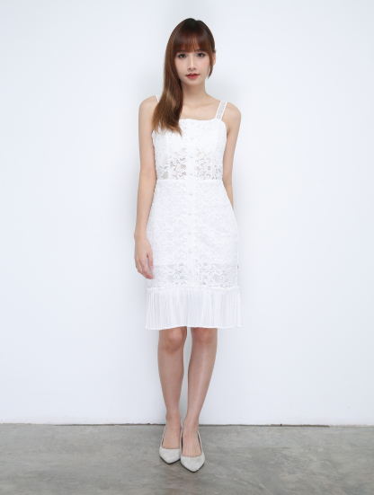 Lace Pleated With Strap Dress 21375