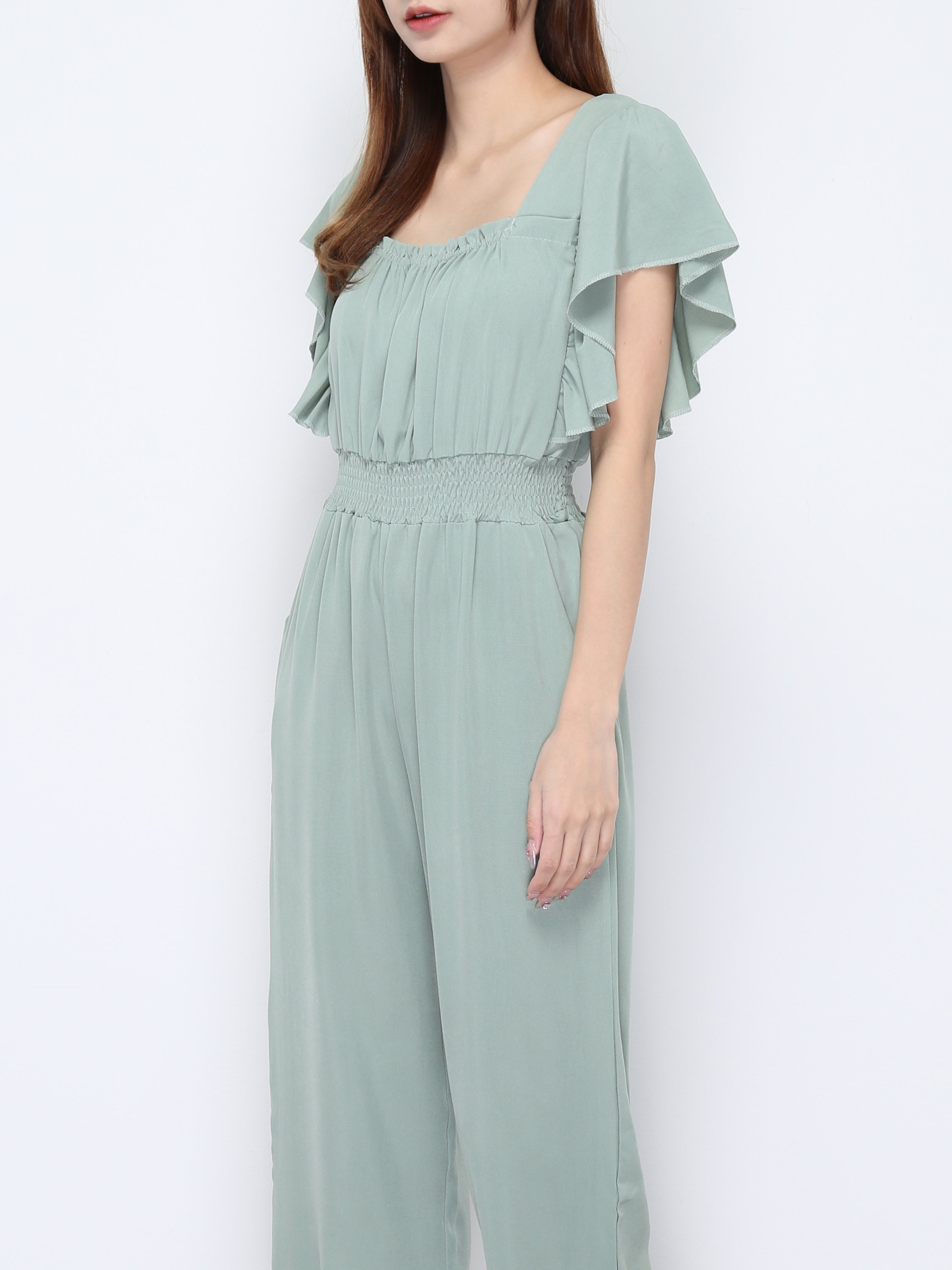 Butterfly Sleeve Square Neck Waist Stretchable Jumpsuit 20647
