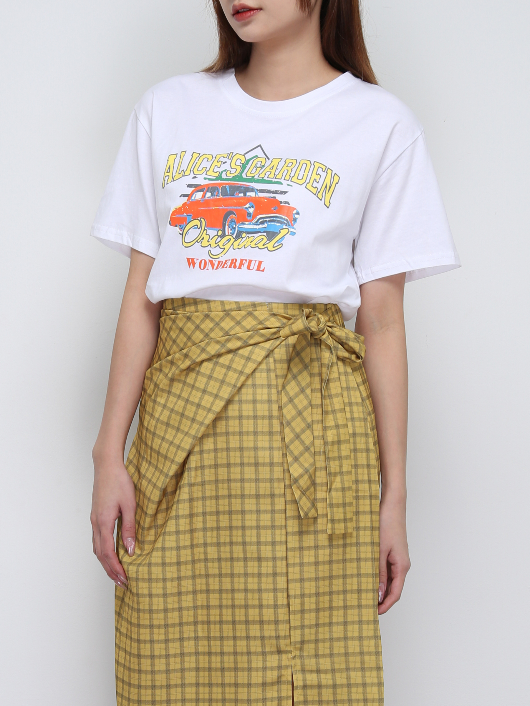 Basic Top With Checker Skirt Set 21280