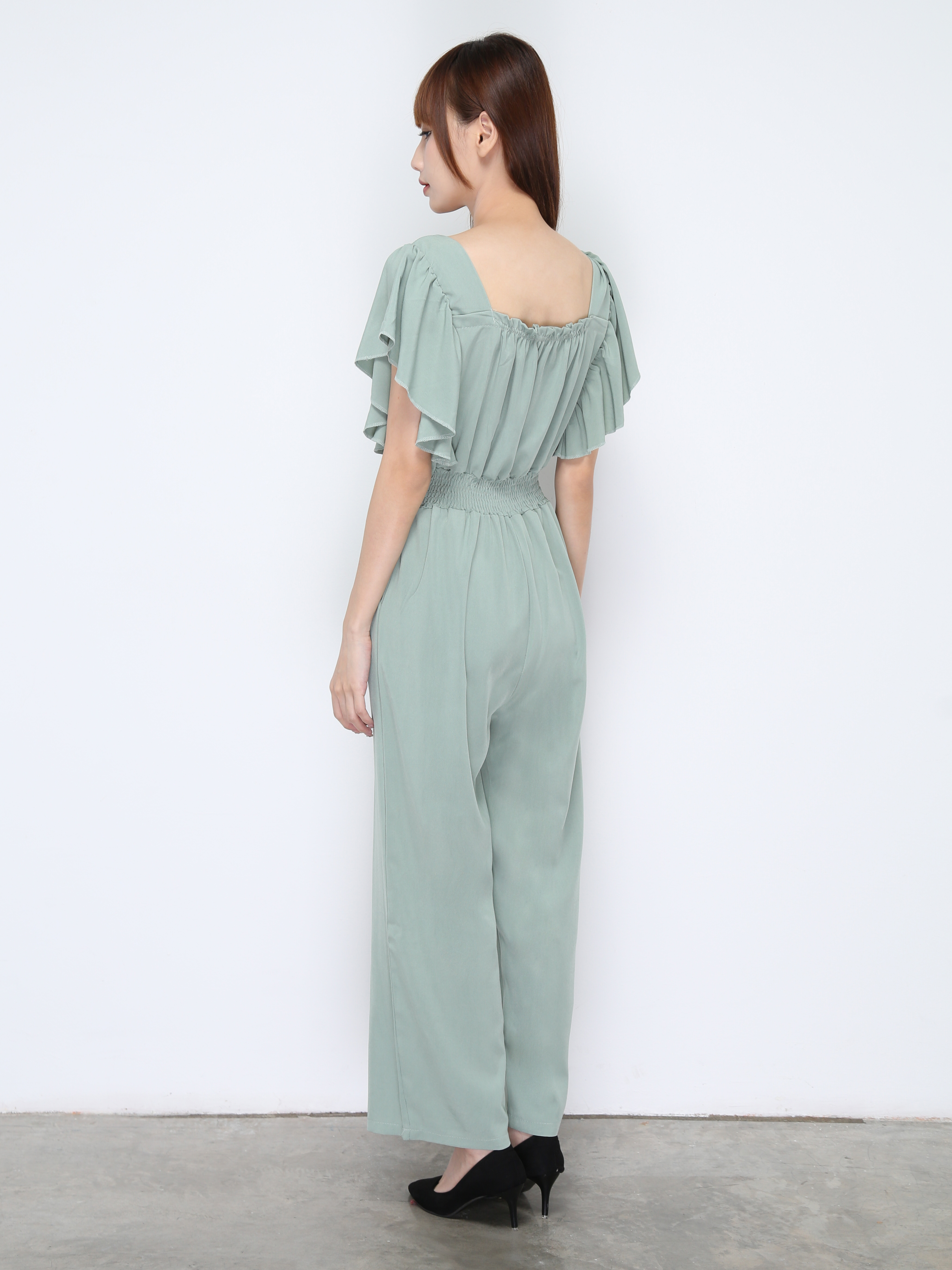 Butterfly Sleeve Square Neck Waist Stretchable Jumpsuit 20647