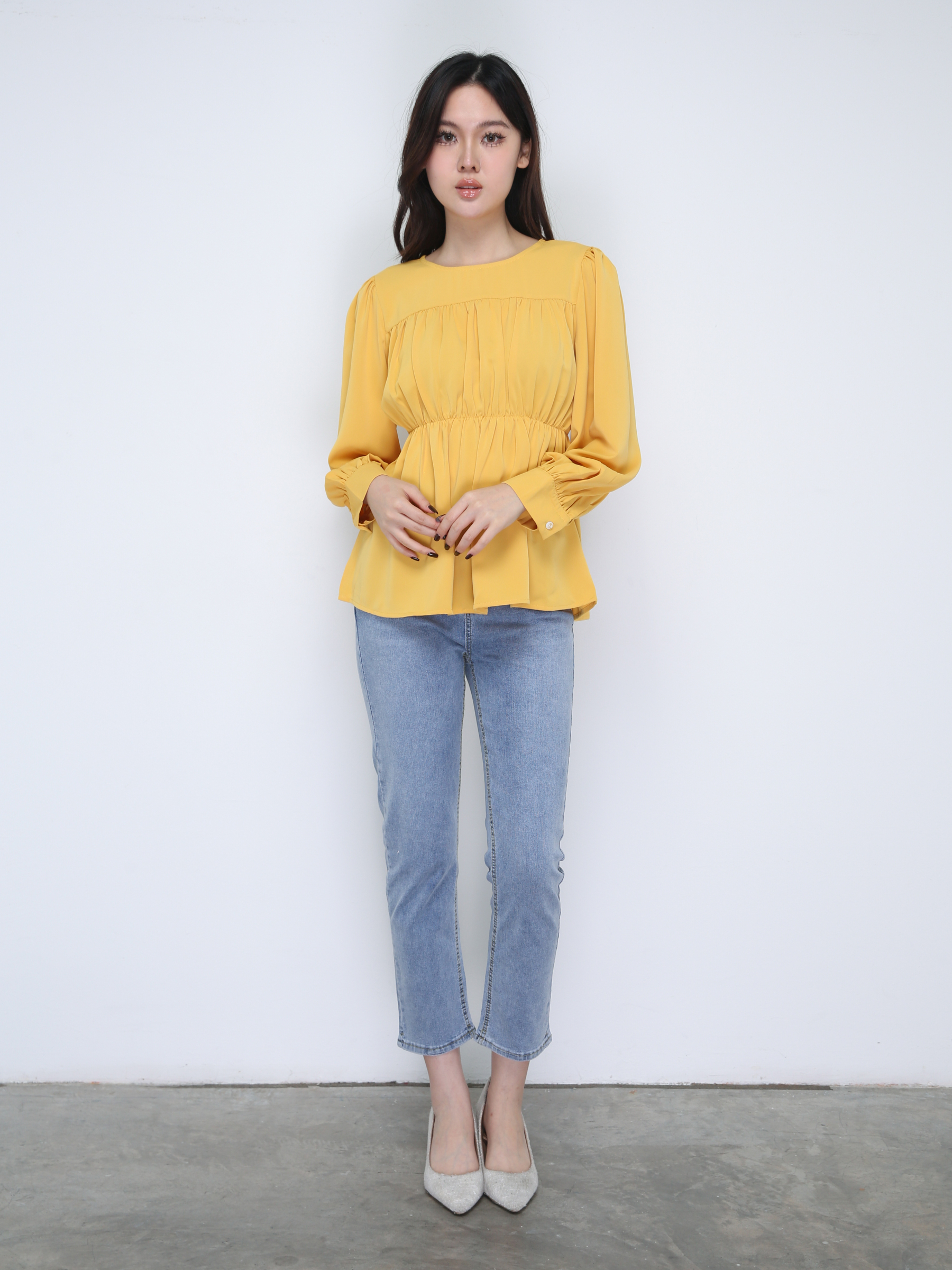 Long Sleeve Pleated Top 21732