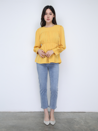 Long Sleeve Pleated Top 21732