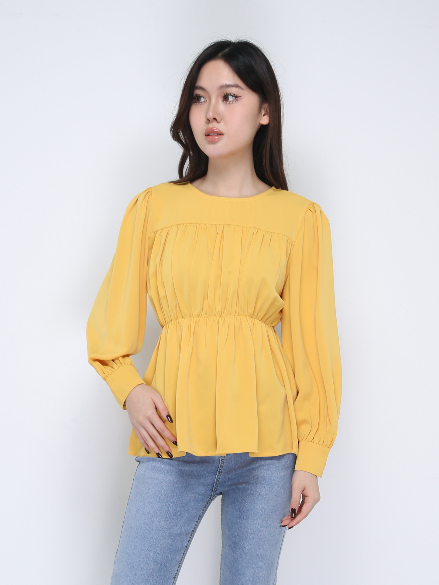 Long Sleeve Pleated Top 21732