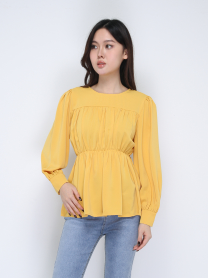 Long Sleeve Pleated Top 21732