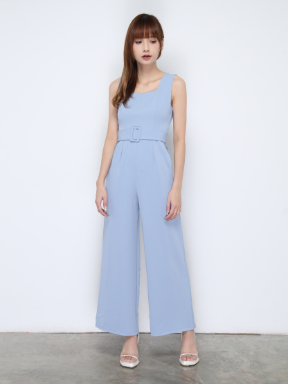 Sleeveless Square Neck Wide Leg With Belt Jumpsuit 20654