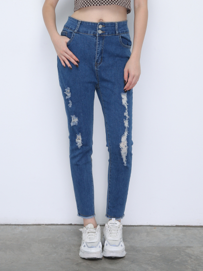Denim Ripped Long Pants 21660