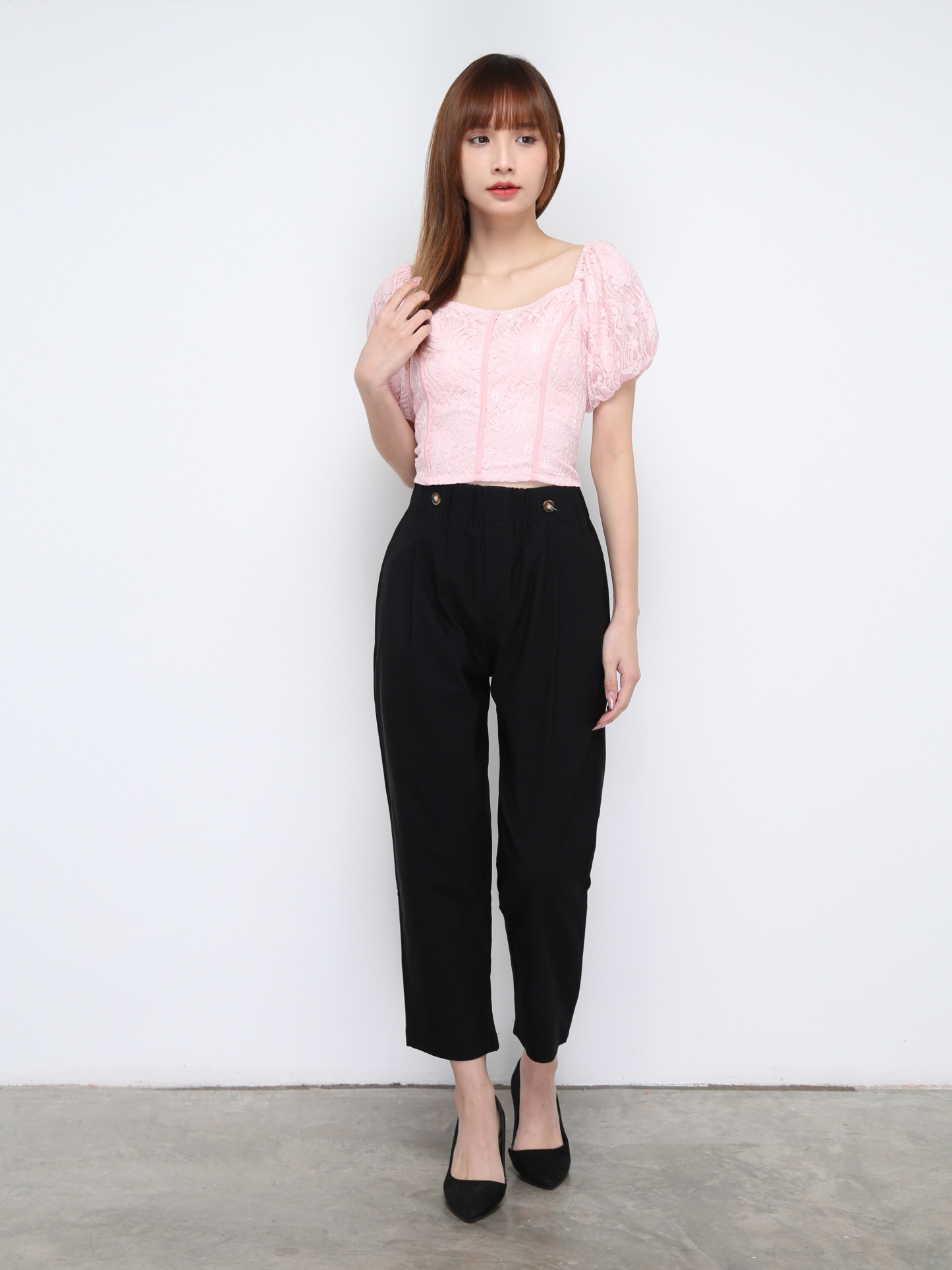 Off Shoulder Lace Puff Sleeve Top 21146