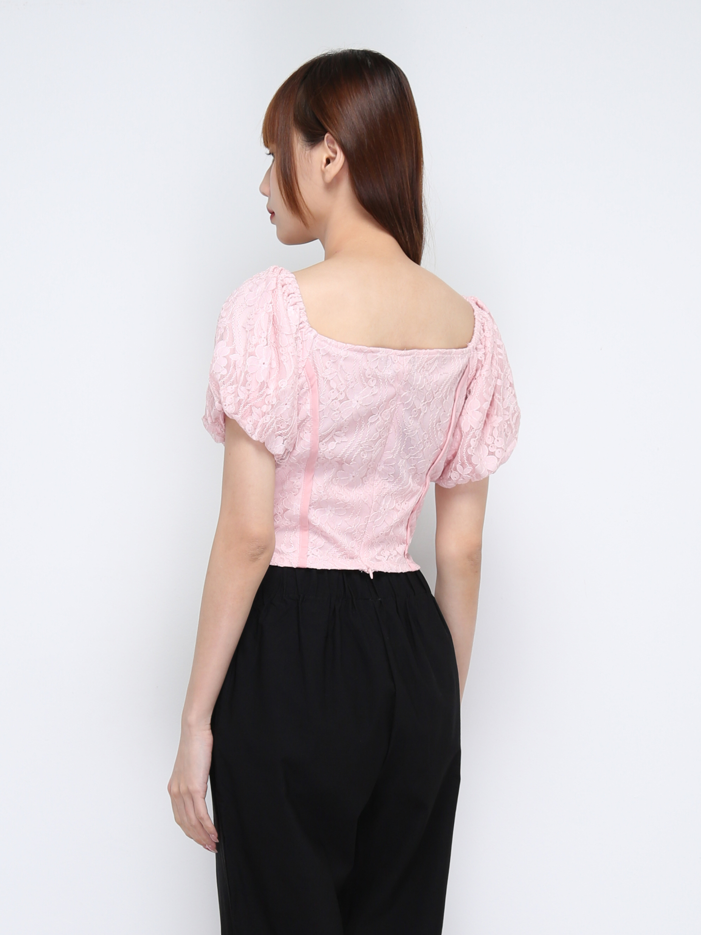 Off Shoulder Lace Puff Sleeve Top 21146