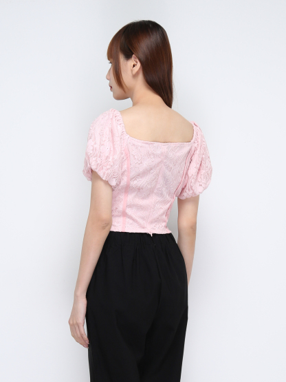 Off Shoulder Lace Puff Sleeve Top 21146