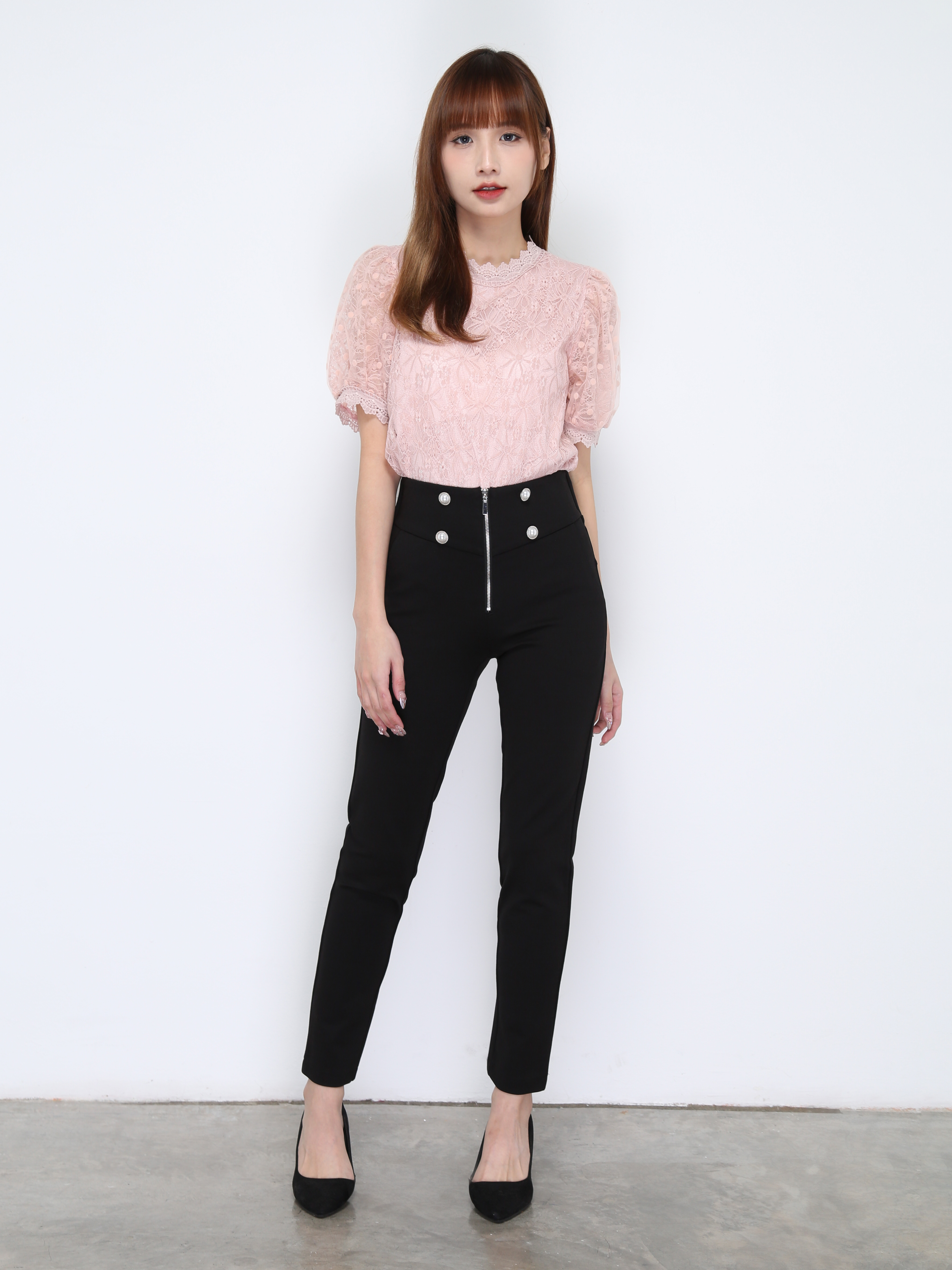 High Waist Decorative Button Front Button Long Pant 20393