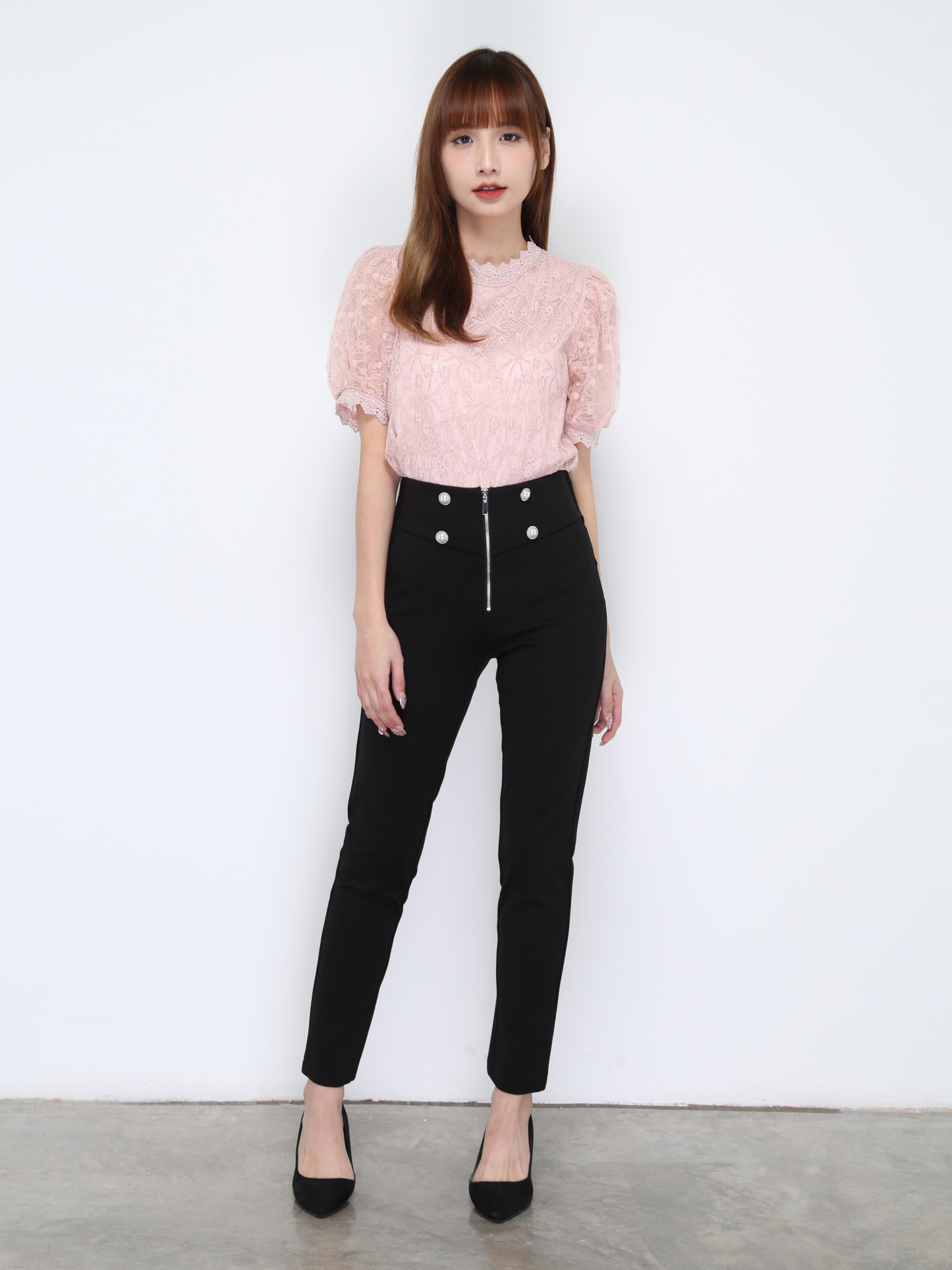 High Waist Decorative Button Front Button Long Pant 20393