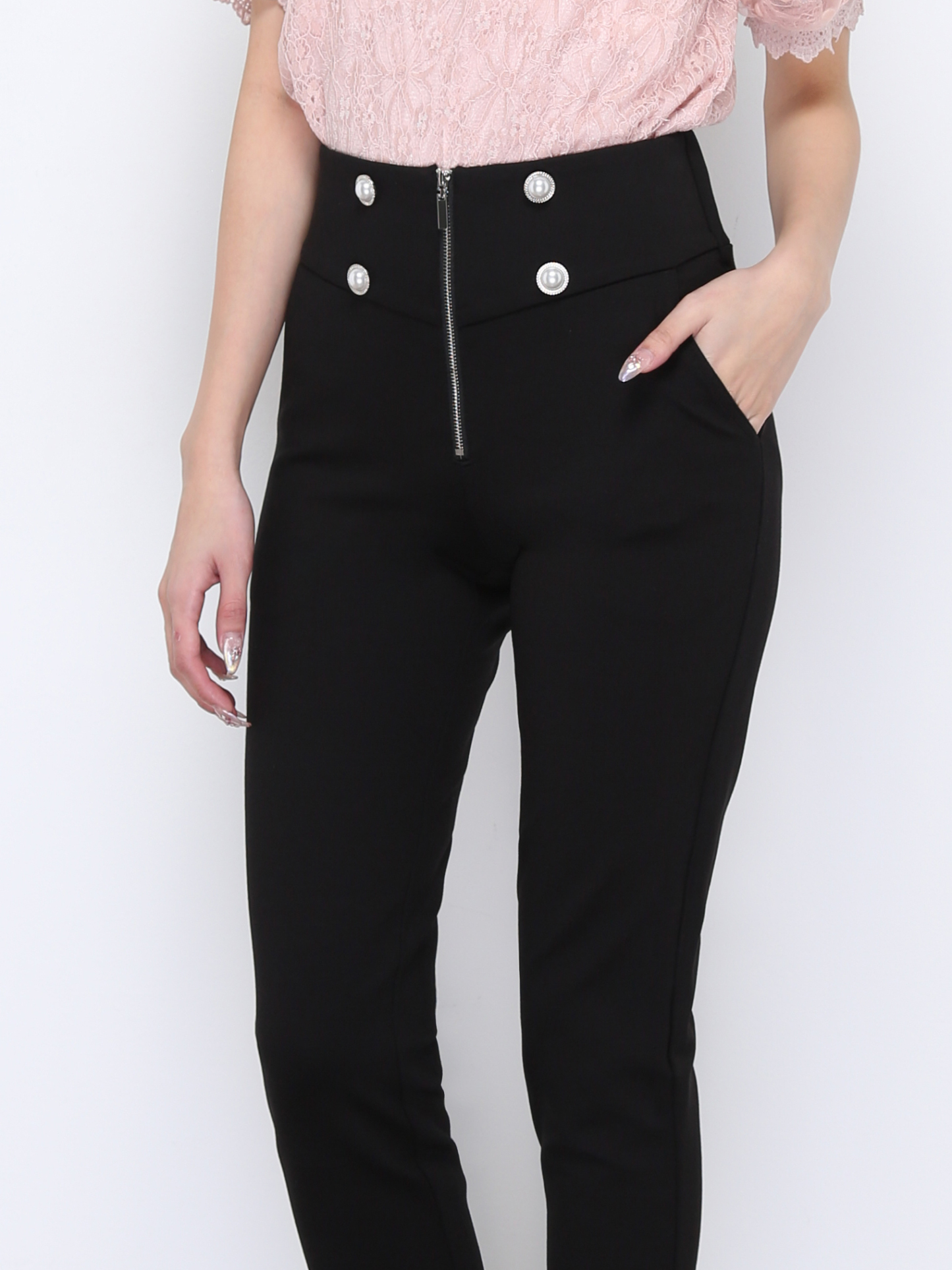 High Waist Decorative Button Front Button Long Pant 20393