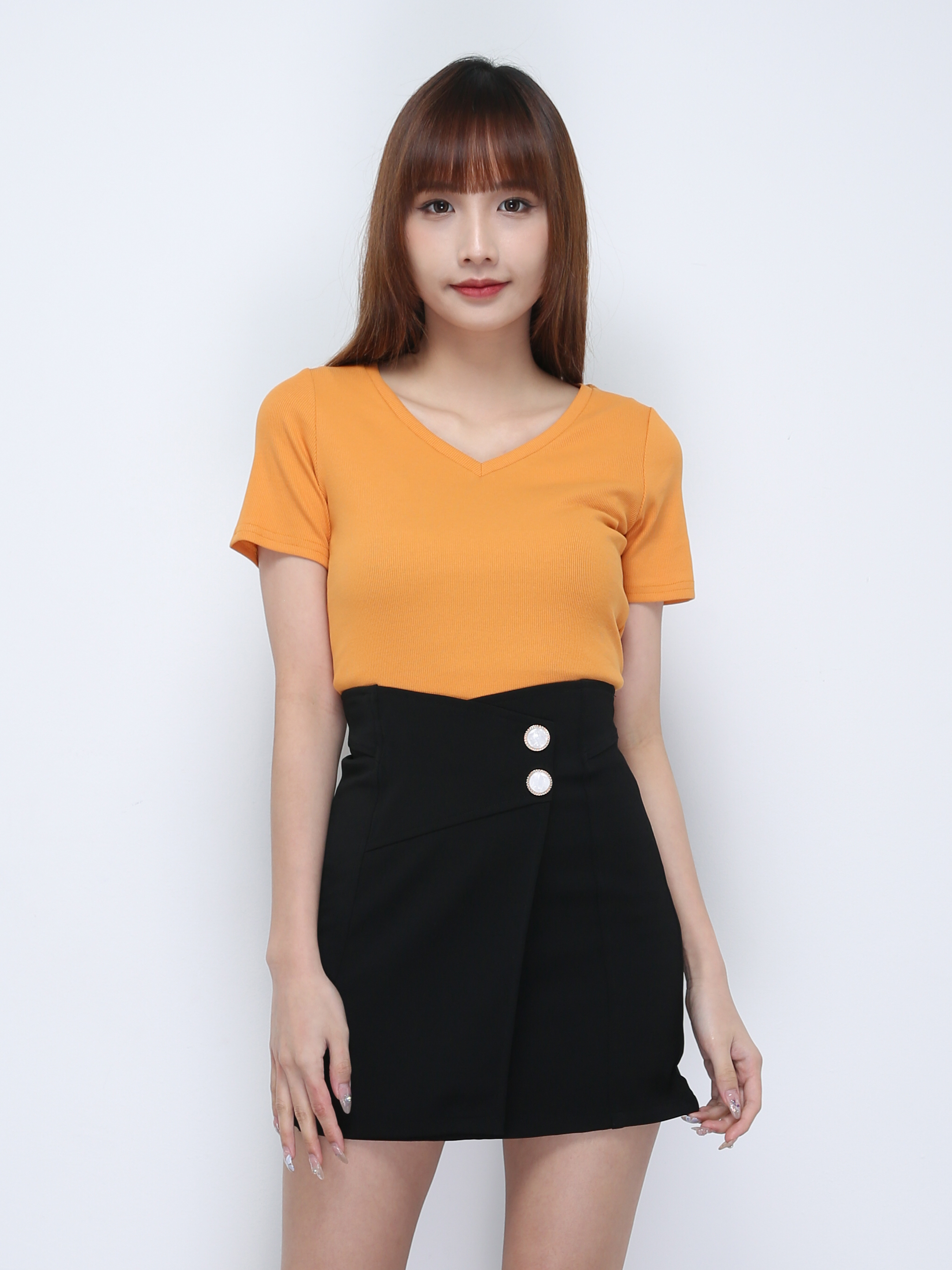 V Neck Short Sleeve Plain Top 21848