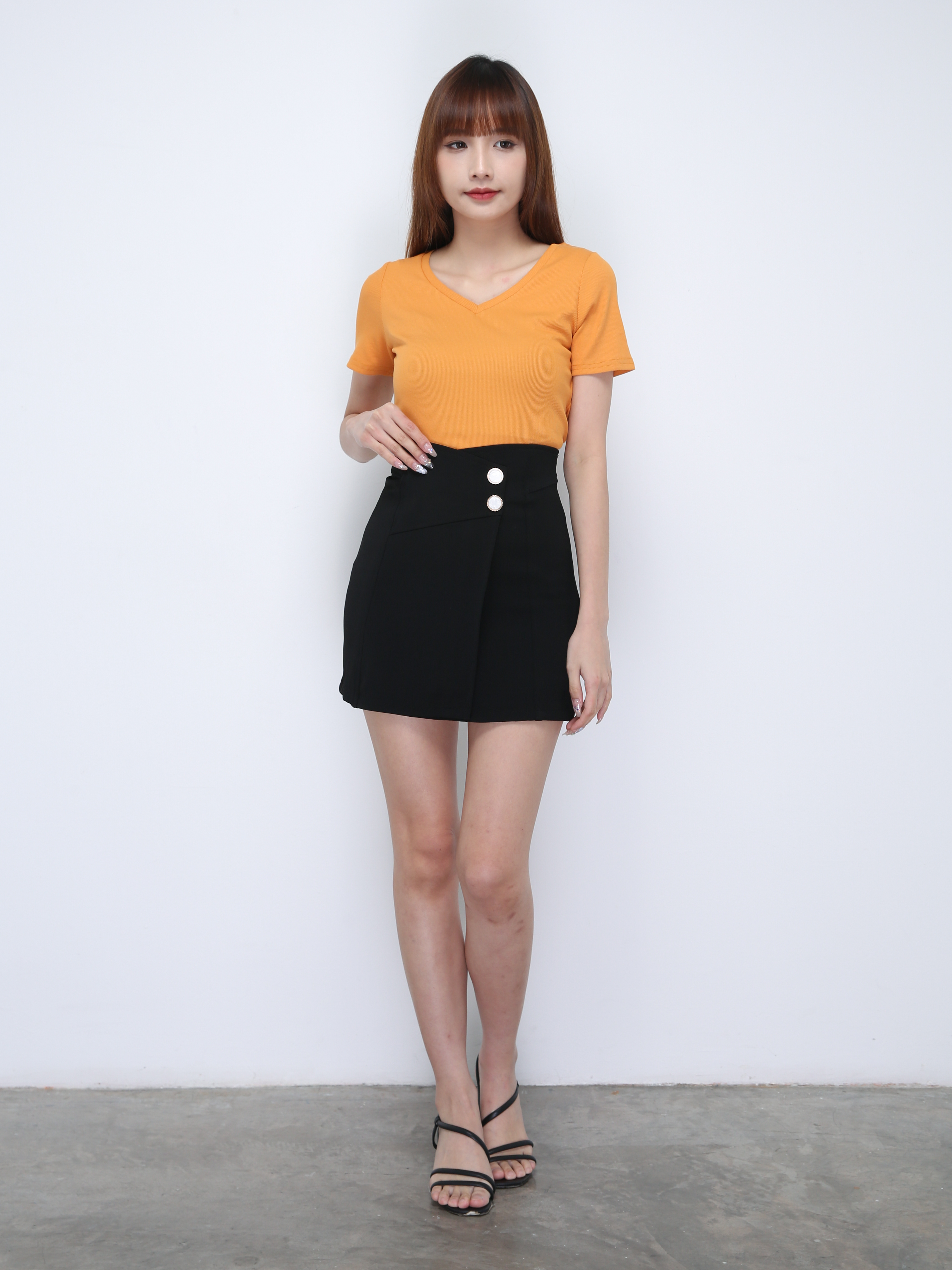 V Neck Short Sleeve Plain Top 21848