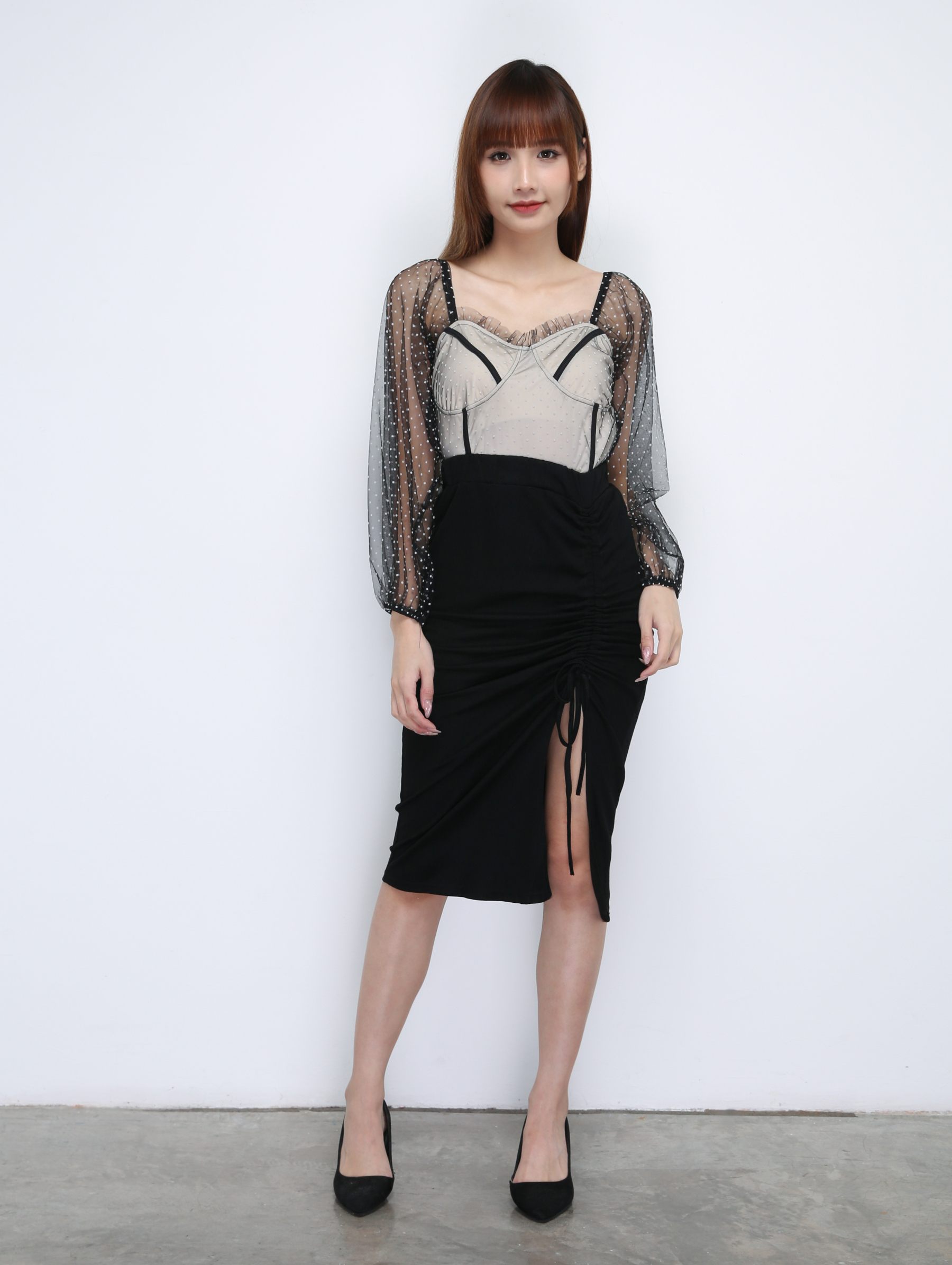 Waist Stretchable With Side Drawstring Skirt 21335