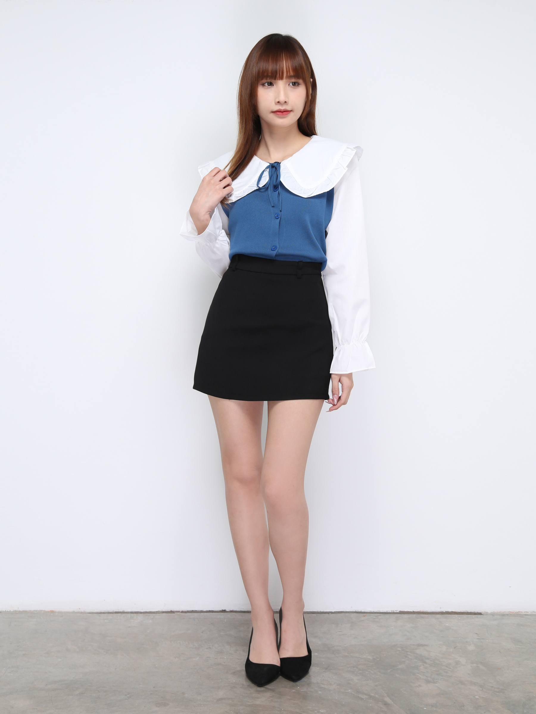 Two Tone Collar With Long Sleeve Top 21256