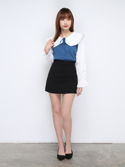 Two Tone Collar With Long Sleeve Top 21256