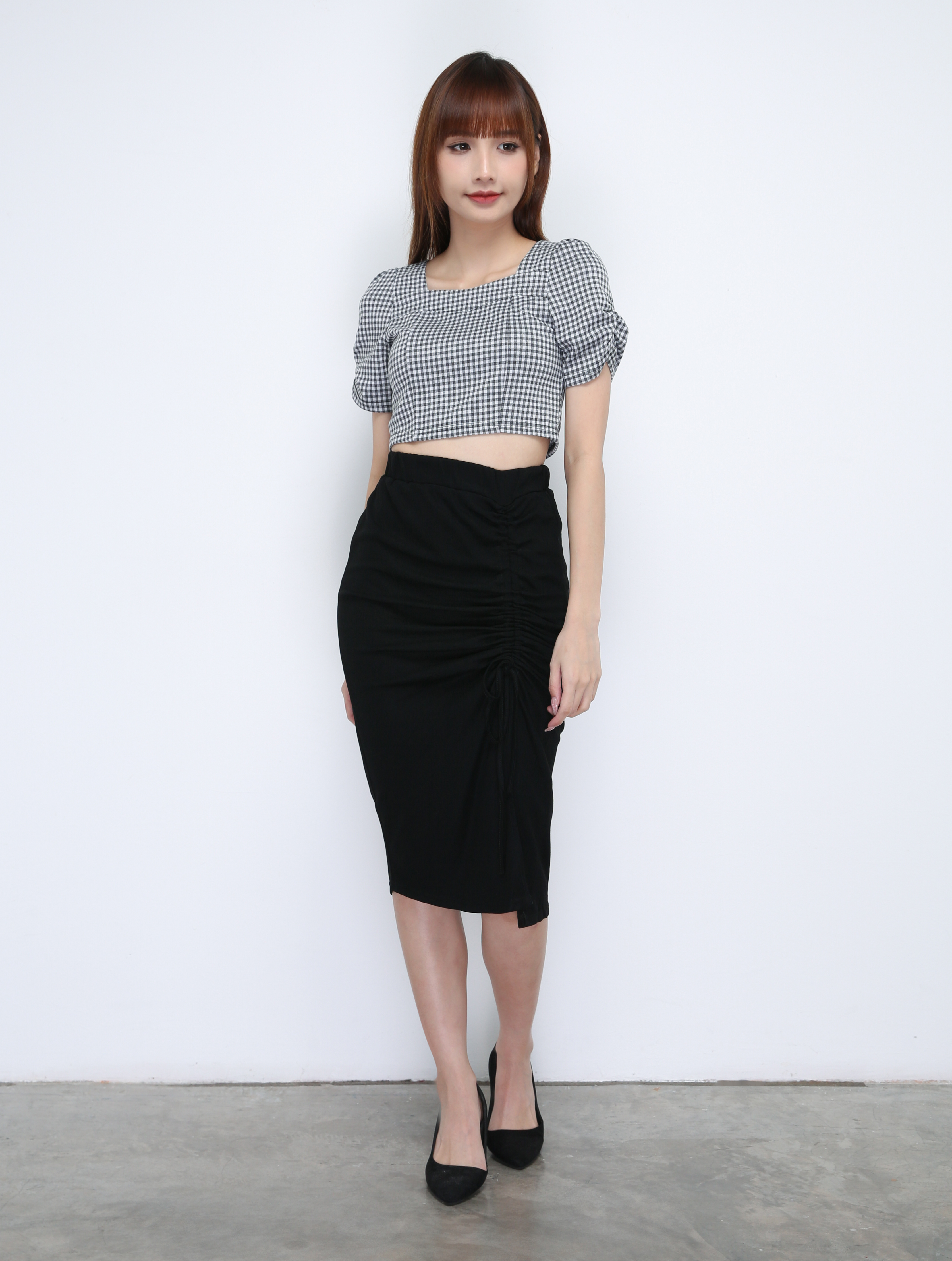 Square Neck Checker Crop Top 21410
