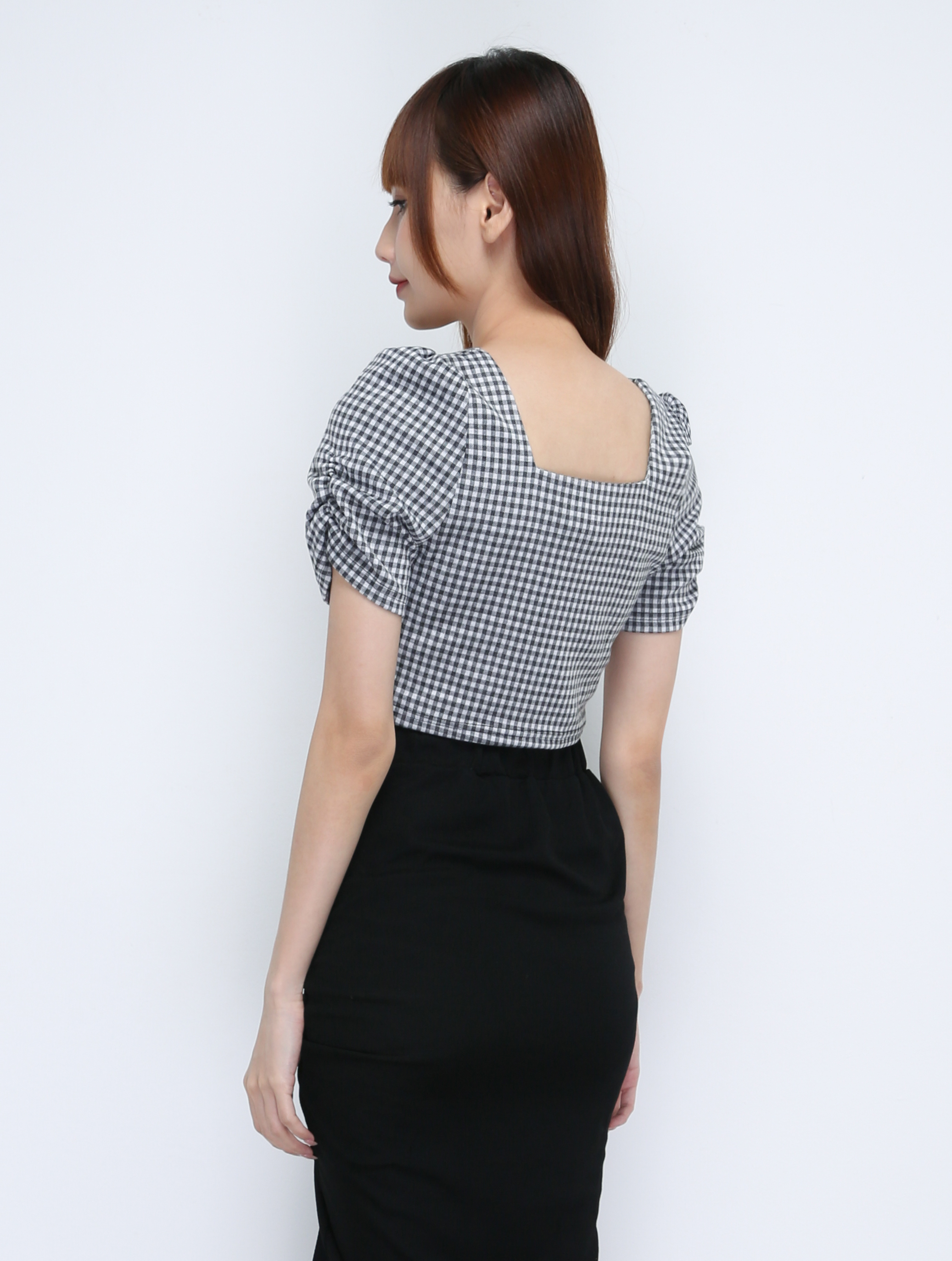 Square Neck Checker Crop Top 21410