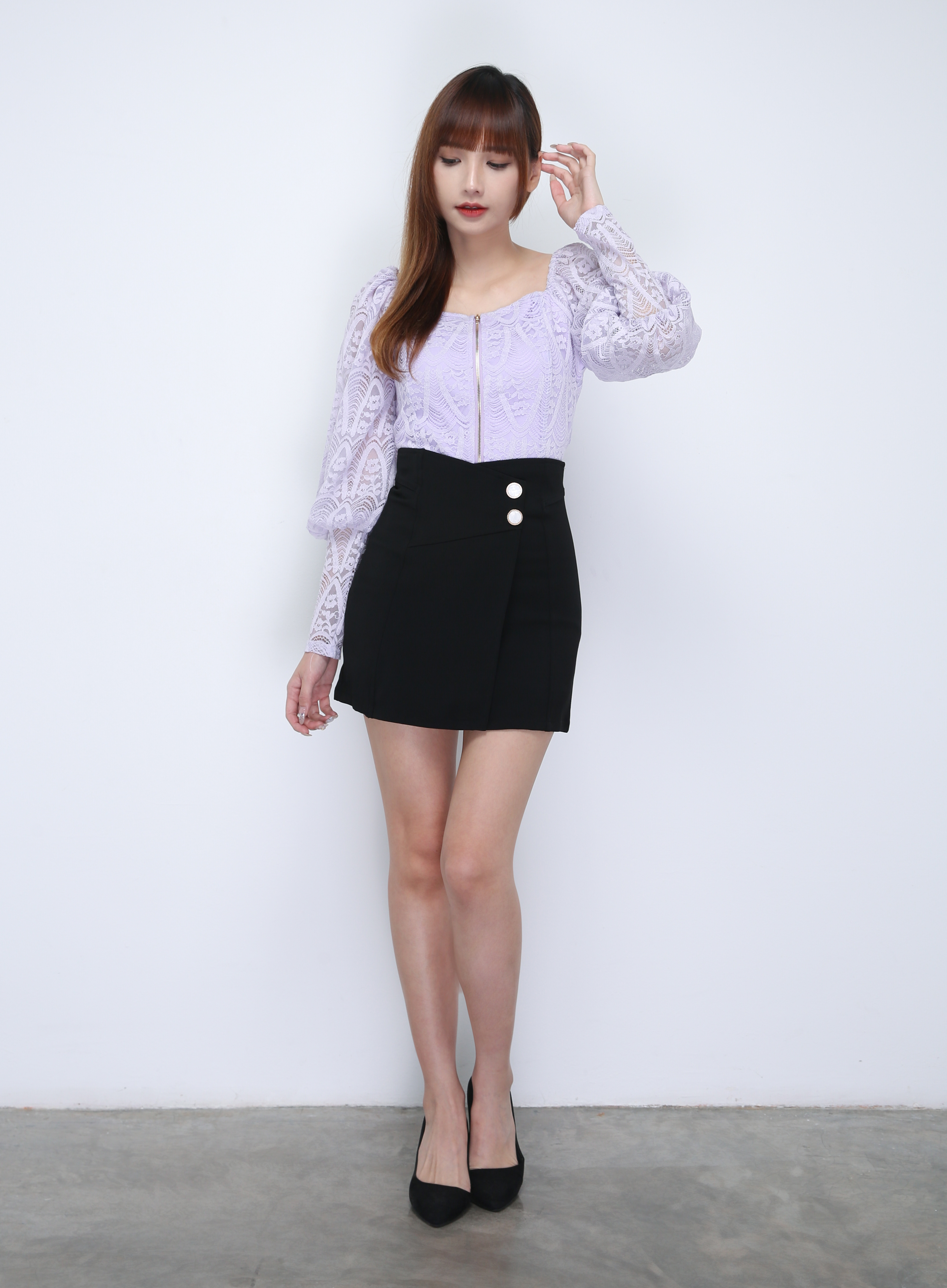 High Waist Decorative Button Skirt 21863