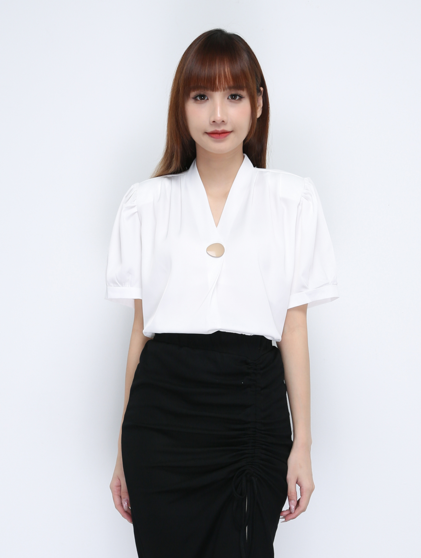 V Neck Decorative Button Top 21346