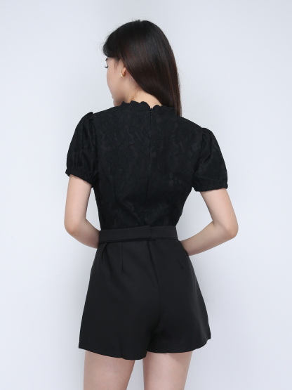 Fake Two Piece Lace With Decorative Button Jumpsuit 21812