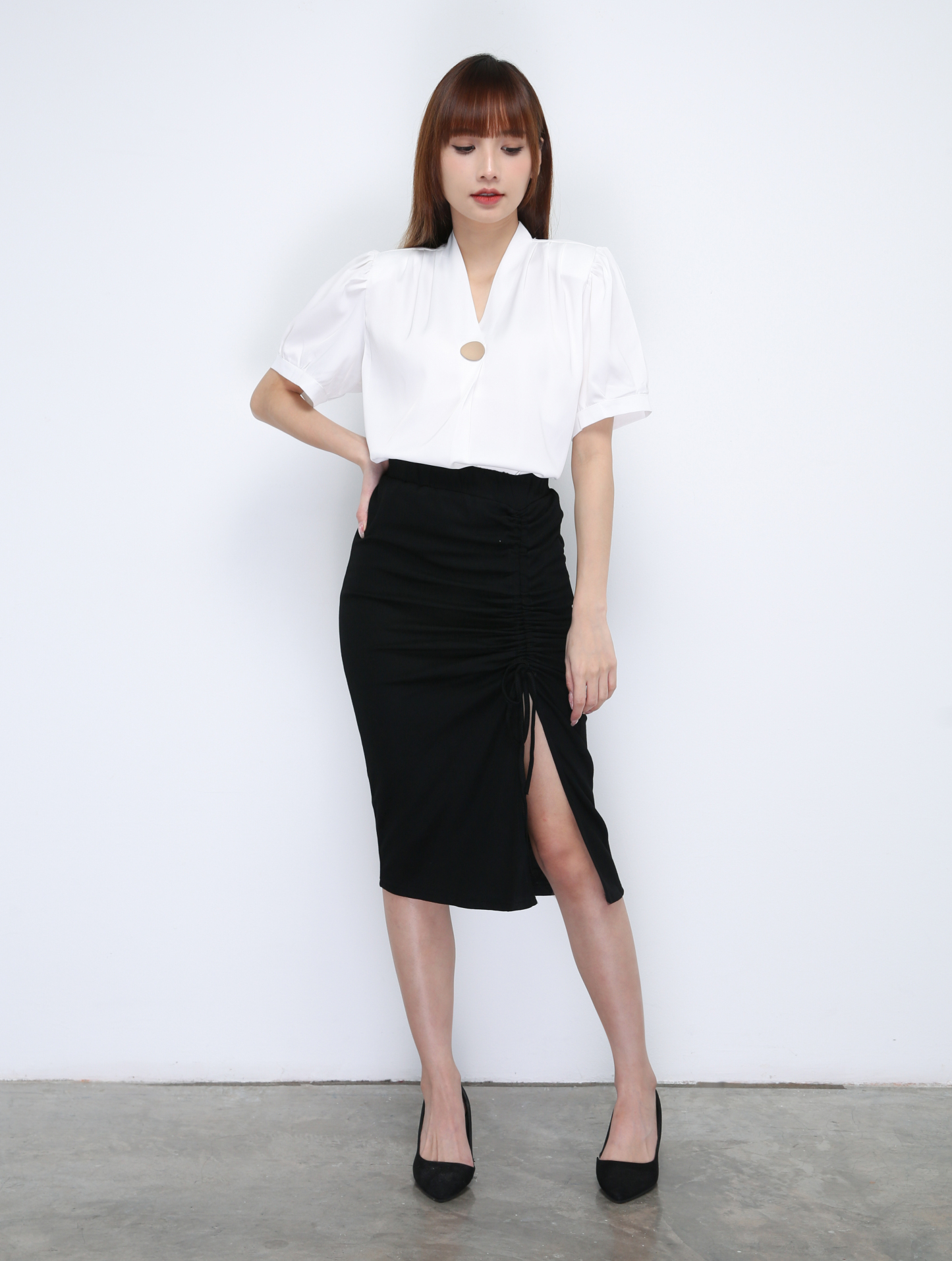 V Neck Decorative Button Top 21346