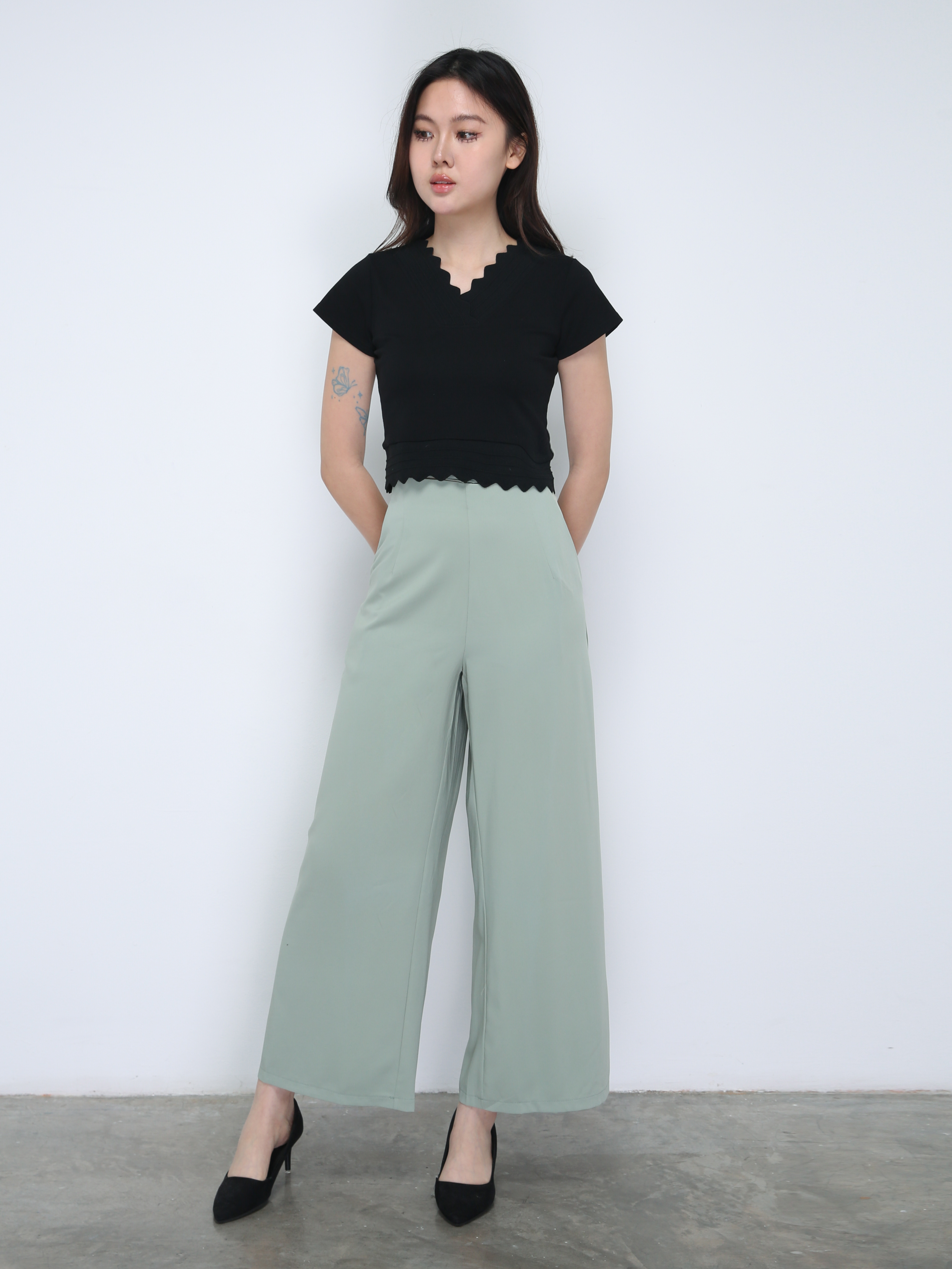Wide Leg With Waist Strap Long Pants 21635