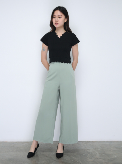 Wide Leg With Waist Strap Long Pants 21635