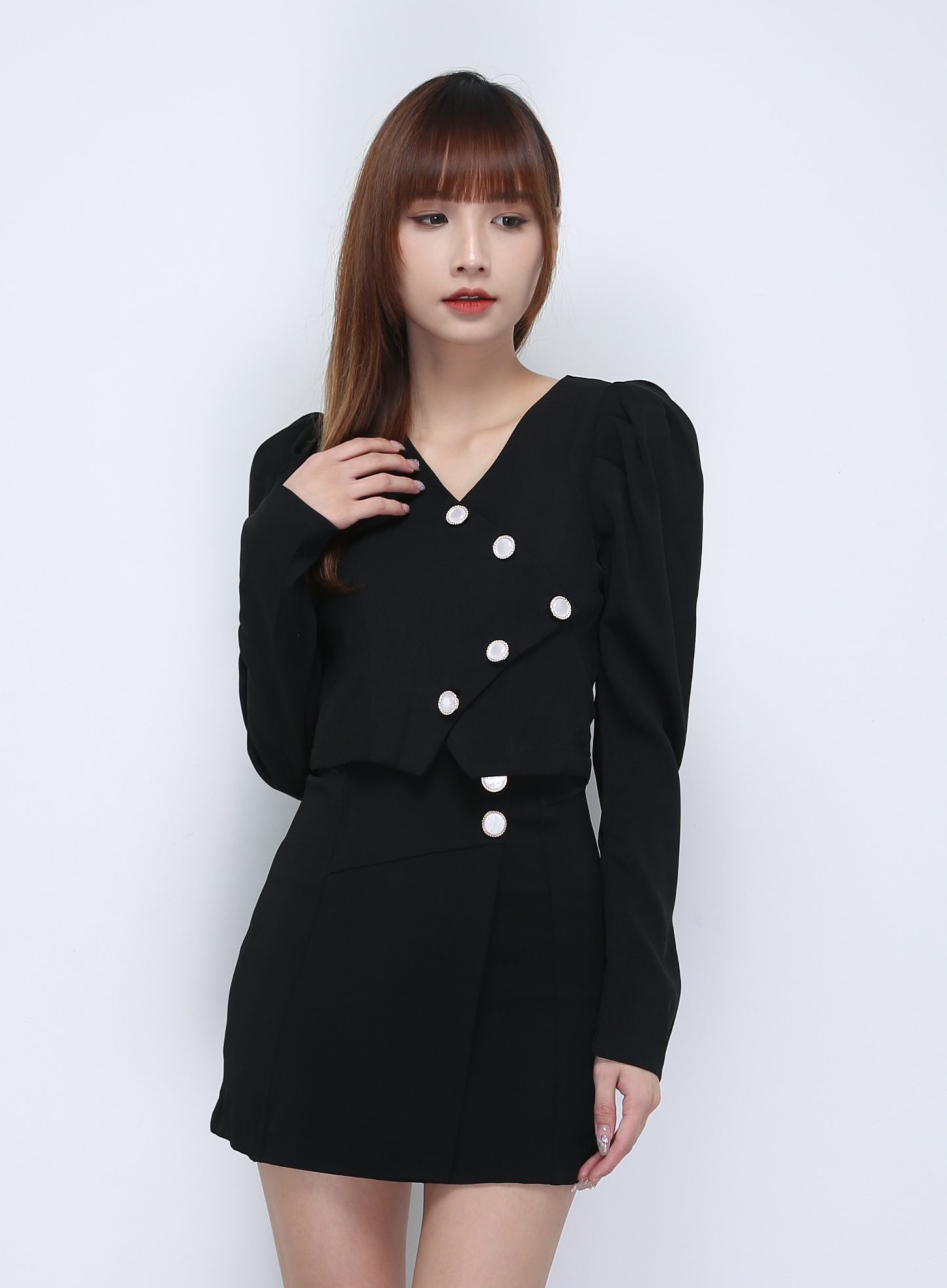 V Neck Long Sleeve Front Button Top 21859