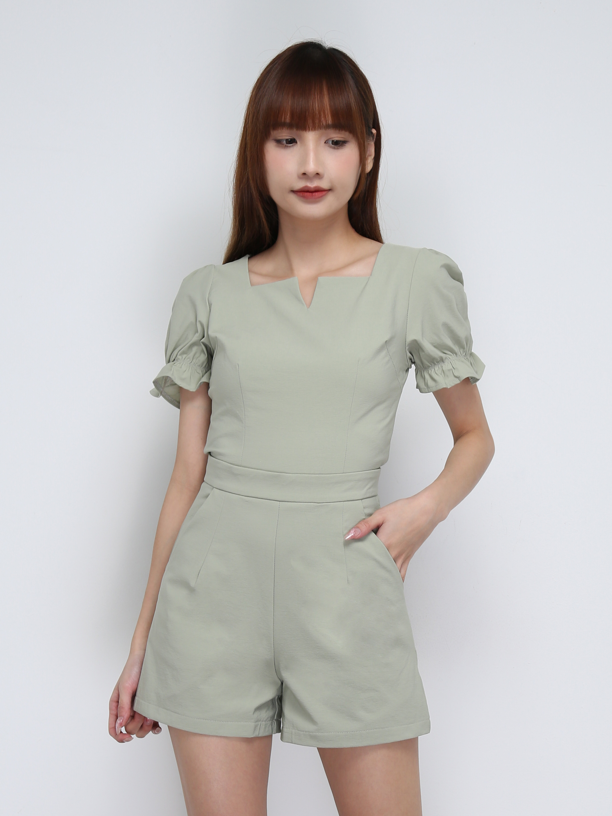 Sweetheart Neckline With Puff Sleeve Set 21274