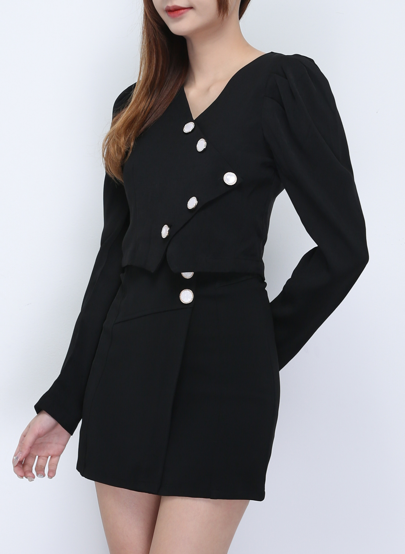 V Neck Long Sleeve Front Button Top 21859