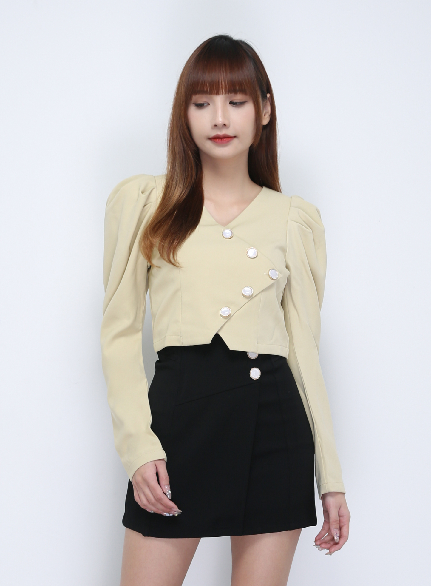 V Neck Long Sleeve Front Button Top 21859