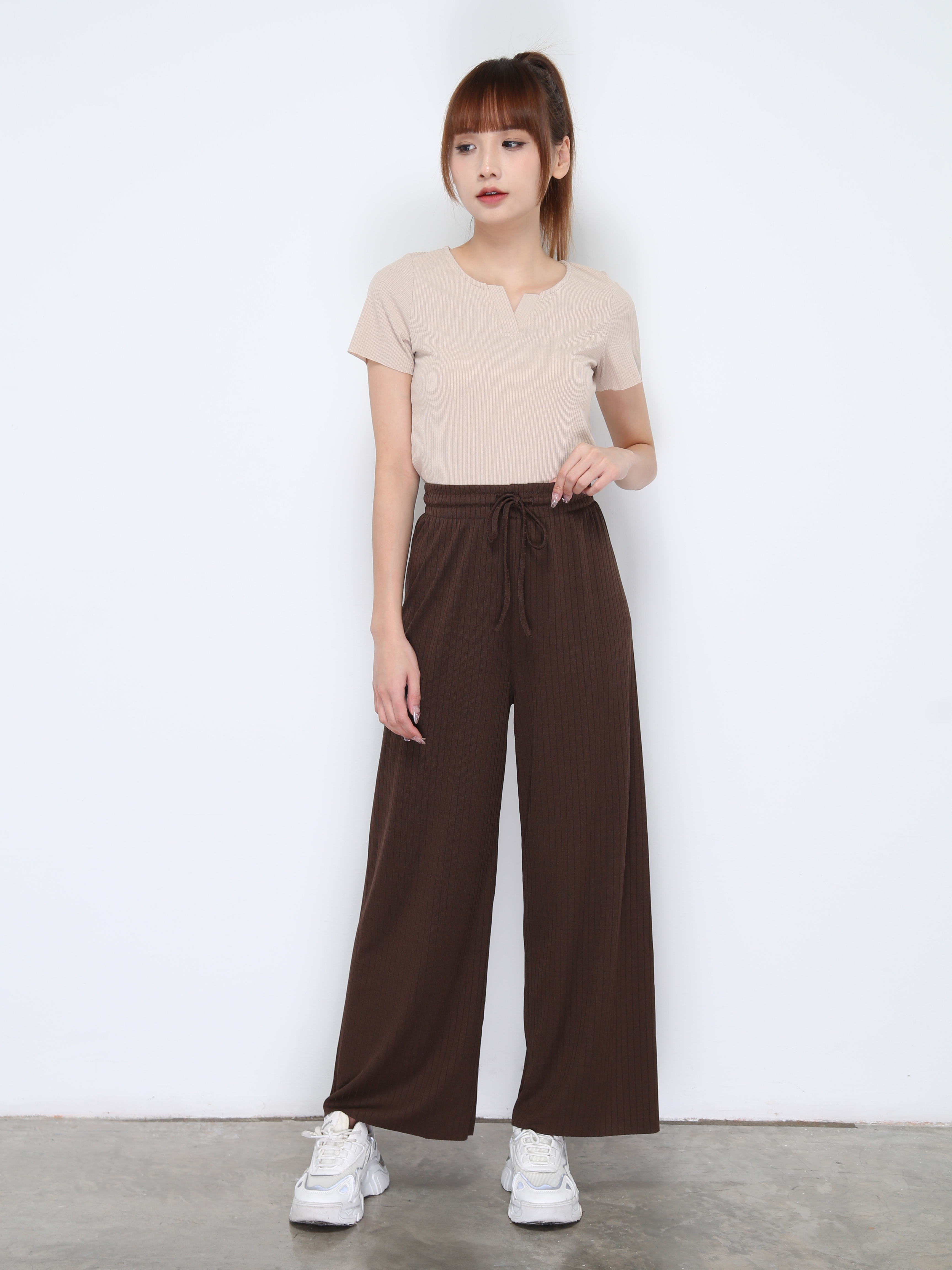 Casual Sweetheart Neckline Basic Top With Long Pants Set 20662