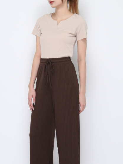 Casual Sweetheart Neckline Basic Top With Long Pants Set 20662