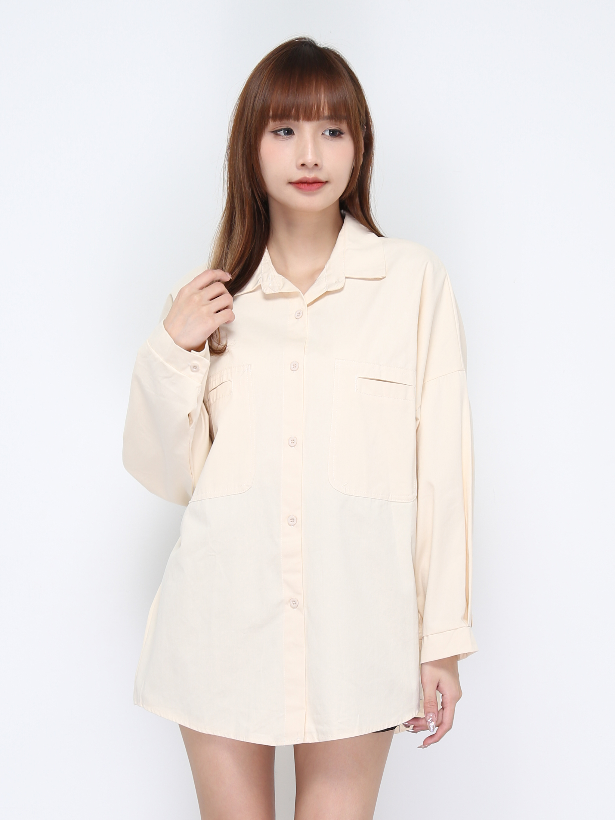 Long Sleeve Front Pocket Button Top 19932
