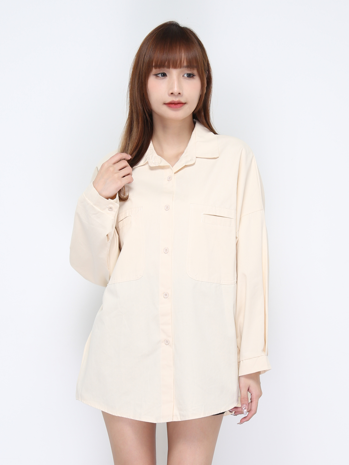 Long Sleeve Front Pocket Button Top 19932