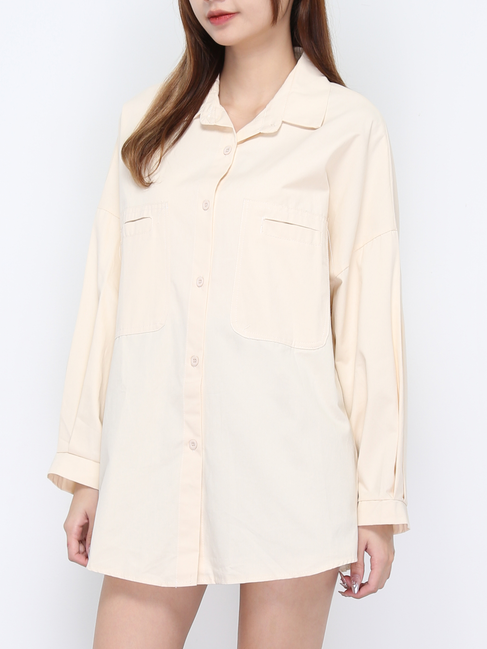 Long Sleeve Front Pocket Button Top 19932