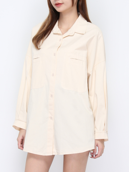 Long Sleeve Front Pocket Button Top 19932