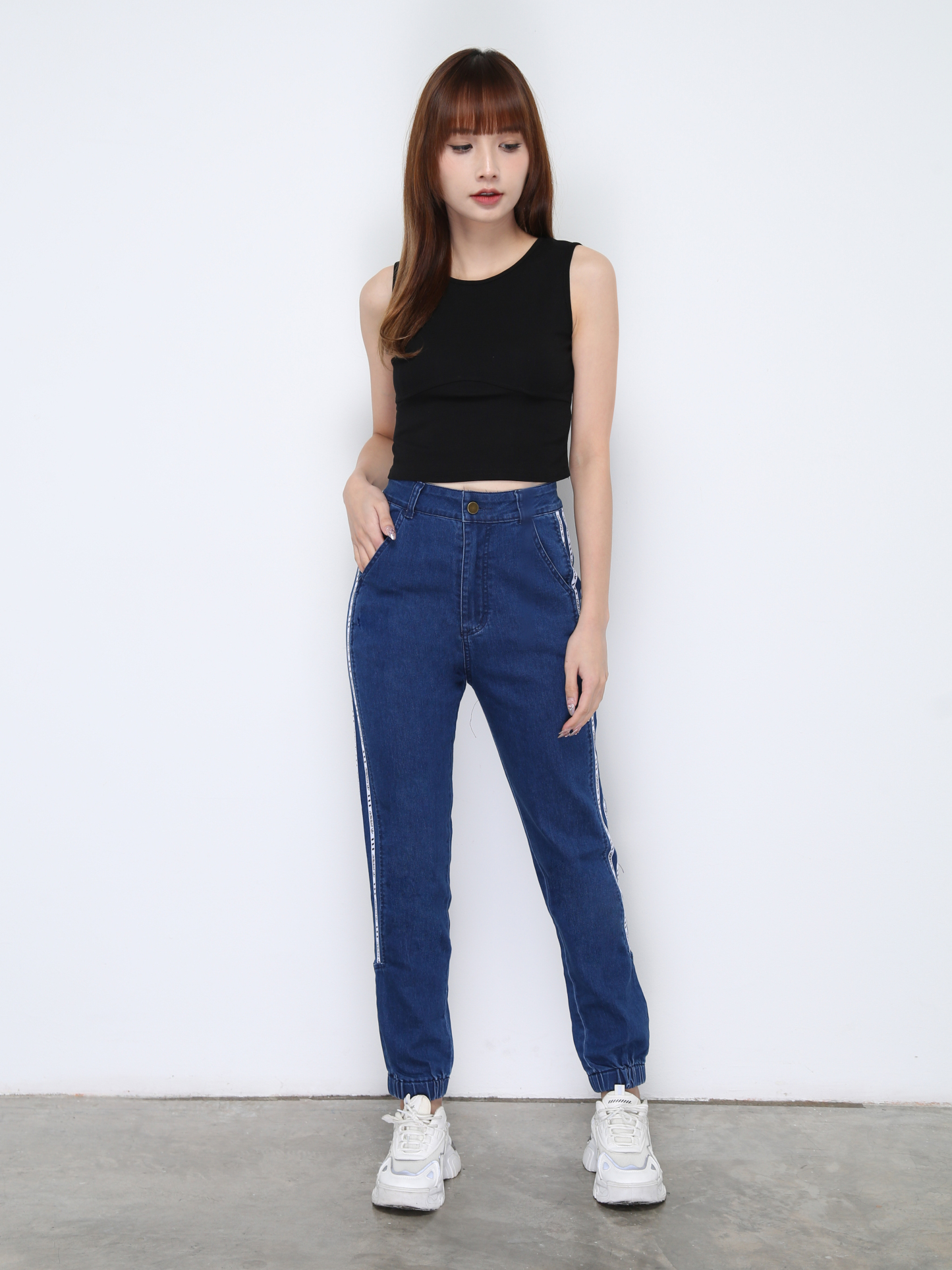 Denim Side Line With Font Long Pants 20664